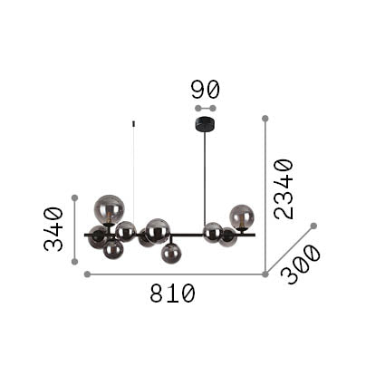 Lustră pendul Perlage SP10, chihlimbar – desen tehnic cu dimensiuni