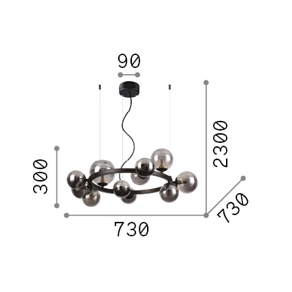 Lustră pendul Perlage SP11, fumuriu – desen tehnic cu dimensiuni