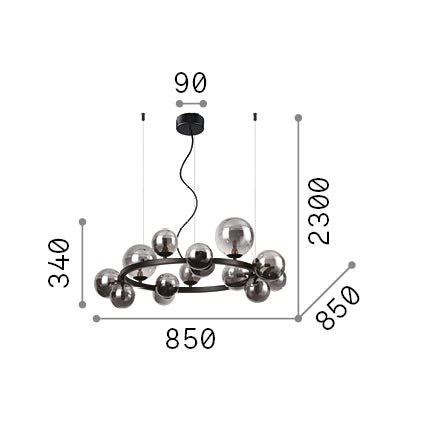 Lustră pendul Perlage SP14, alb – desen tehnic cu dimensiuni