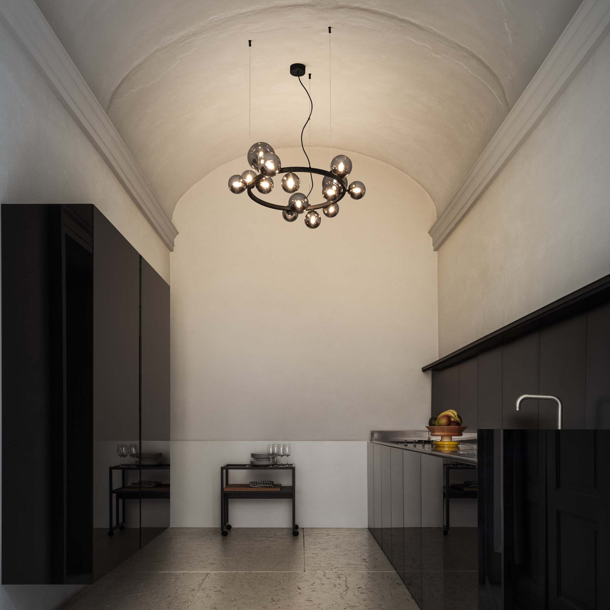 Lustră pendul Perlage SP6, fumuriu – ambient