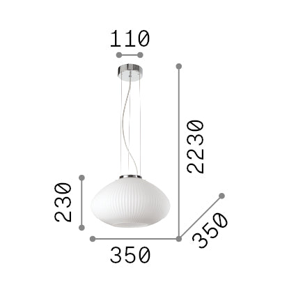 Lustră pendul Plisse' SP1 D35, crom – desen tehnic cu dimensiuni