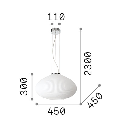 Lustră pendul Plisse' SP1 D45, alamă – desen tehnic cu dimensiuni