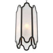 Lustră pendul Rockefeller, finisaj bronz cu reflexe, sticlă albă