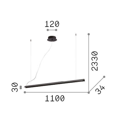Lustră pendul V-Line SP, alb – desen tehnic cu dimensiuni
