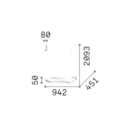 Lustră pendul Waves-1 SP, alb – desen tehnic cu dimensiuni