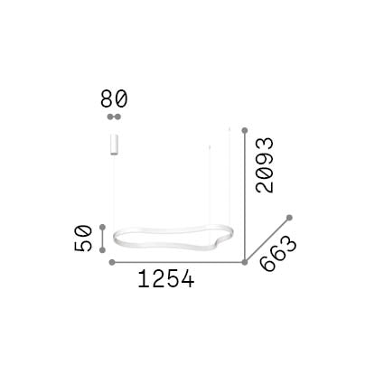 Lustră pendul Waves-2 SP, alb – desen tehnic cu dimensiuni