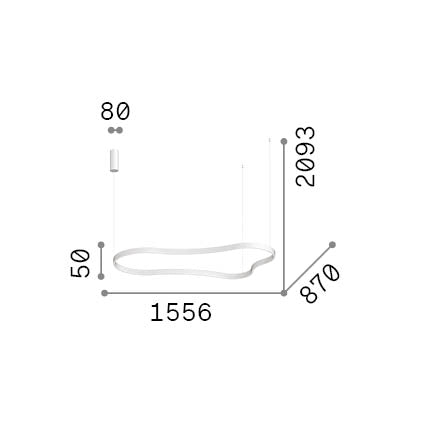 Lustră pendul Waves-3 SP, alb – desen tehnic cu dimensiuni