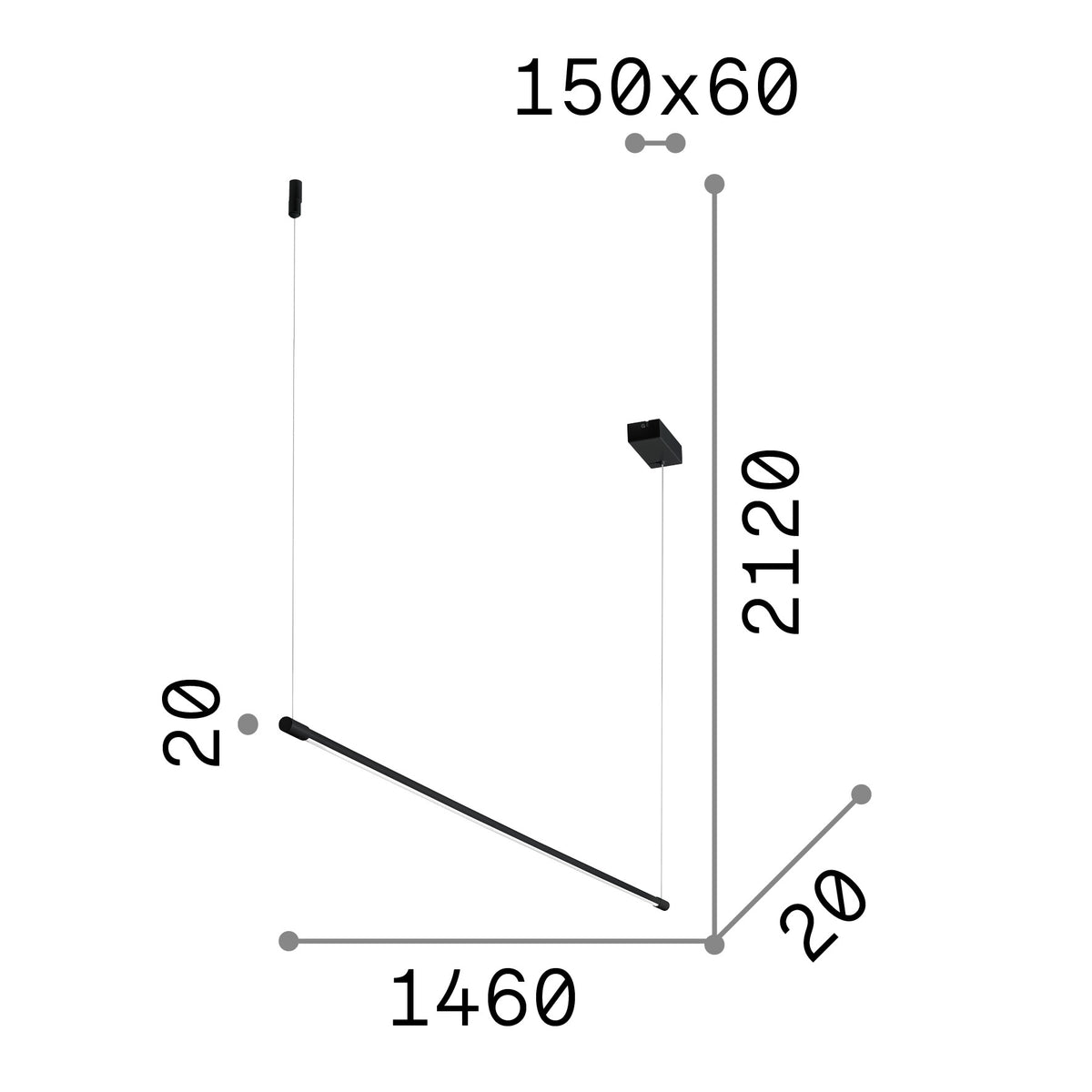 Lustră pendul Yoko SP, alb – desen tehnic cu dimensiuni