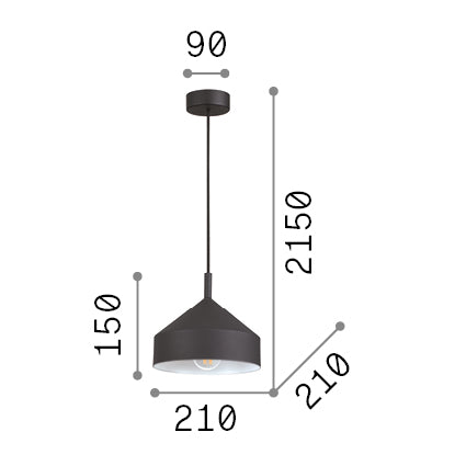 Lustră pendul Yurta SP1 D21, negru – desen tehnic cu dimensiuni
