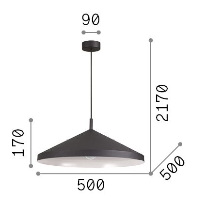 Lustră pendul Yurta SP1 D50, negru – desen tehnic cu dimensiuni