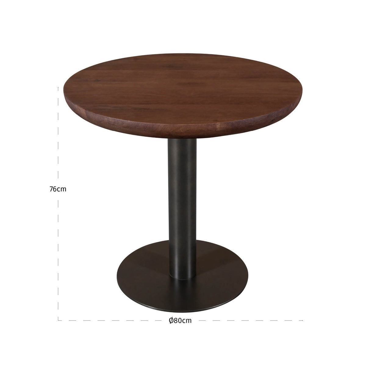 Masă bistro Baldwin, spicebrown, Ø 80 cm – desen tehnic cu dimensiuni