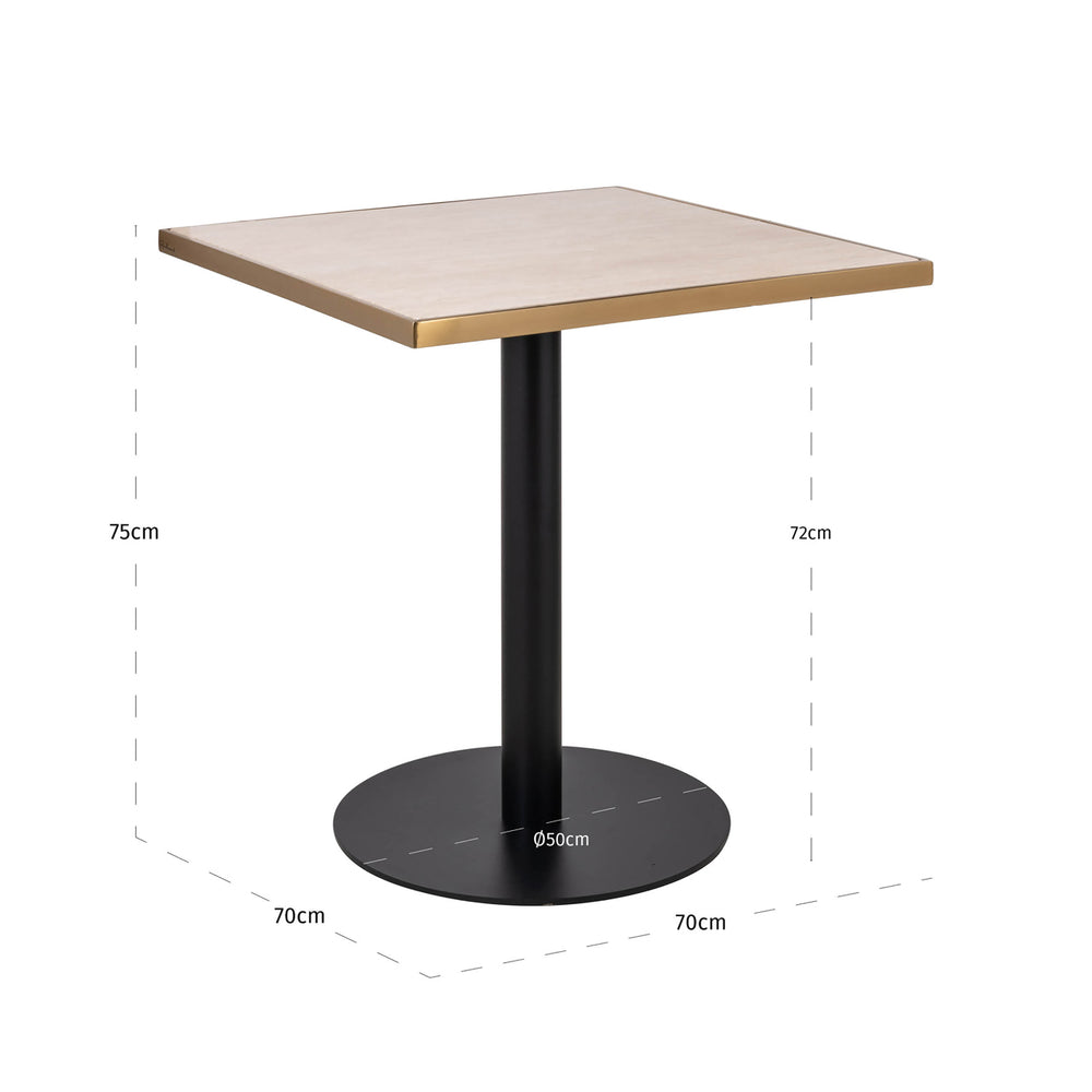 Masă bistro Brazza, bej, 70 x 70 cm – desen tehnic cu dimensiuni