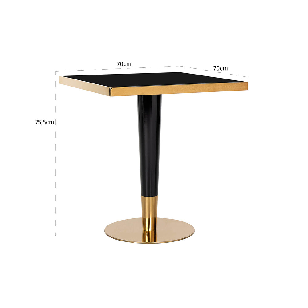 Masă bistro Can Roca, negru/auriu, 70 x 70 cm – desen tehnic cu dimensiuni