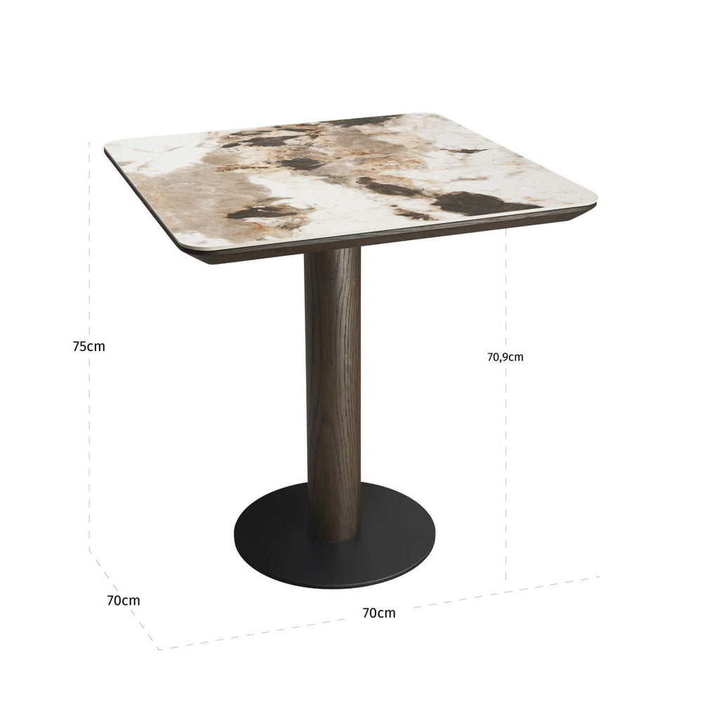 Masă bistro Langford, maro, 70 x 70 cm – desen tehnic cu dimensiuni