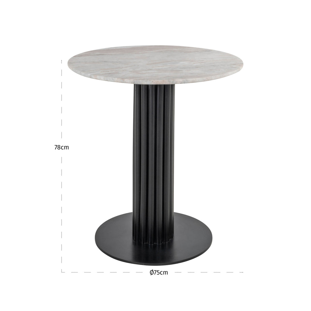 Masă bistro Nyon, blush bej, Ø 75 cm – desen tehnic cu dimensiuni