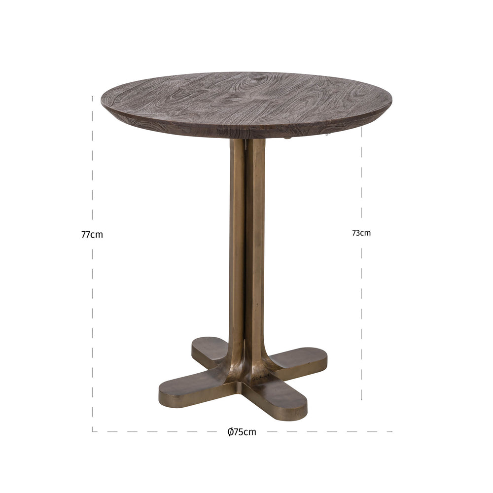 Masă bistro Revelin, maro închis, Ø 75 cm – desen tehnic cu dimensiuni
