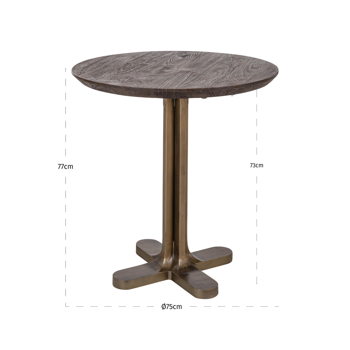 Masă bistro Revelin, maro închis, Ø 75 cm – desen tehnic cu dimensiuni