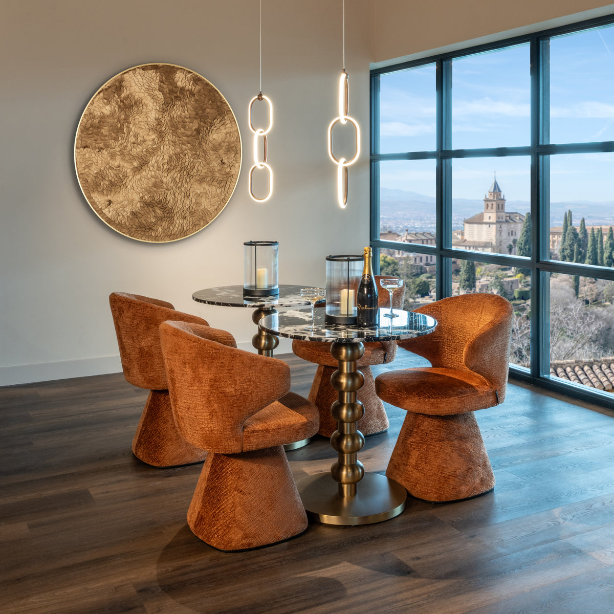 Masă bistro Witlox, negru/auriu, Ø 75 cm – ambient