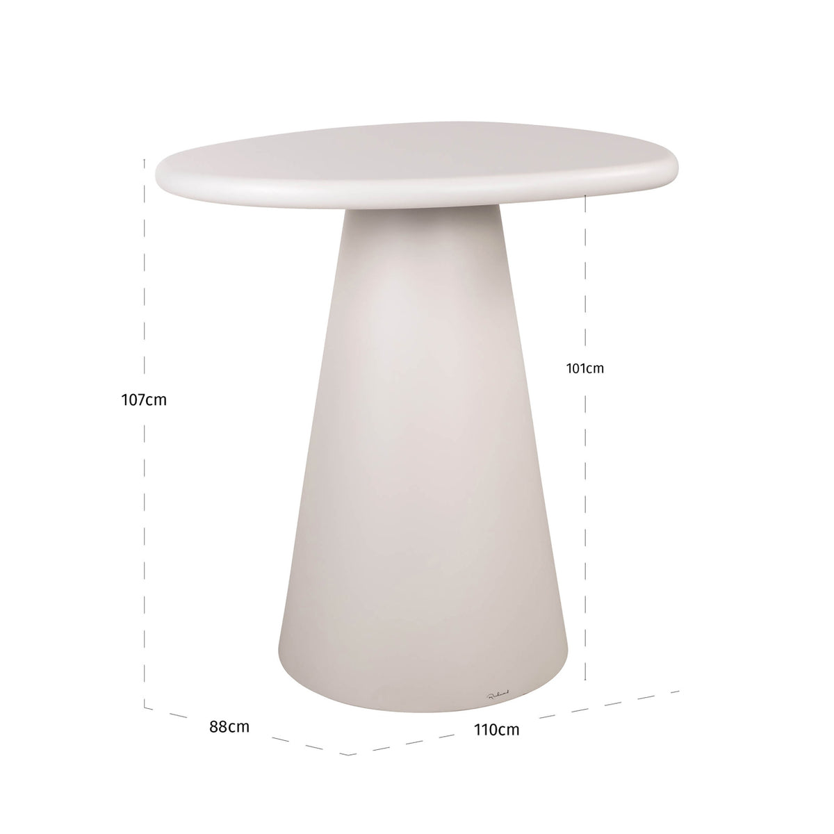 Masă de bar Bloomstone, alb – desen tehnic cu dimensiuni