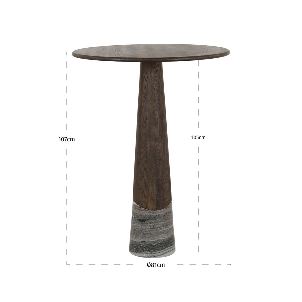 Masă de bar Harper, antracit fumuriu, Ø 81 cm – desen tehnic cu dimensiuni
