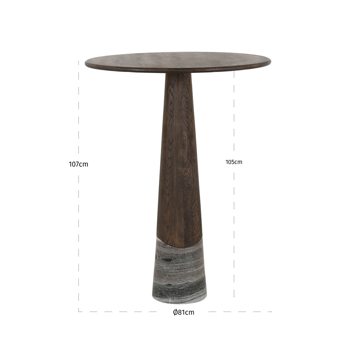 Masă de bar Harper, antracit fumuriu, Ø 81 cm – desen tehnic cu dimensiuni