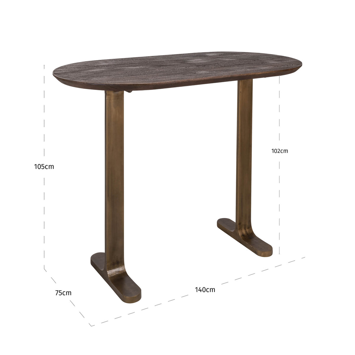 Masă de bar Revelin, maro închis, 140 cm – desen tehnic cu dimensiuni