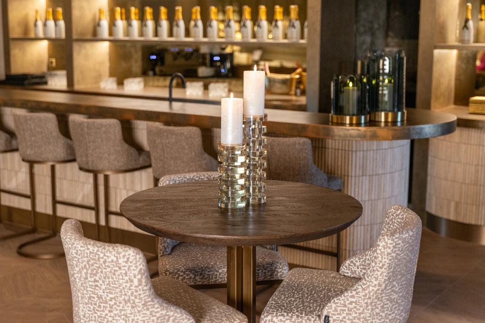 Masă de bar Revelin, maro închis, Ø 80 cm – ambient
