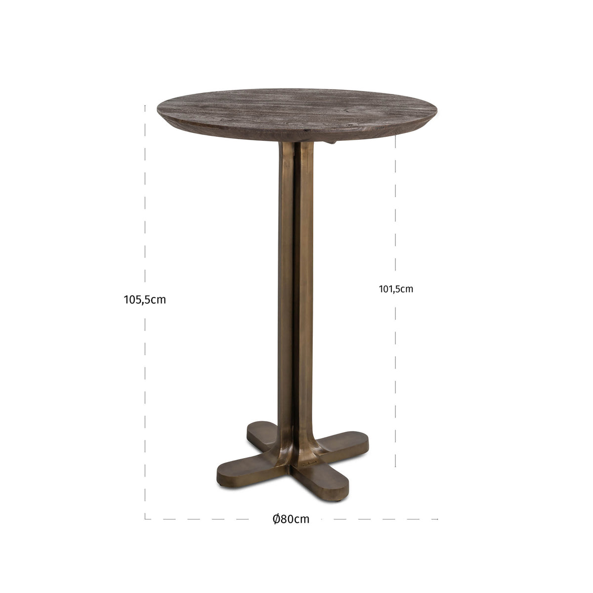 Masă de bar Revelin, maro închis, Ø 80 cm – desen tehnic cu dimensiuni
