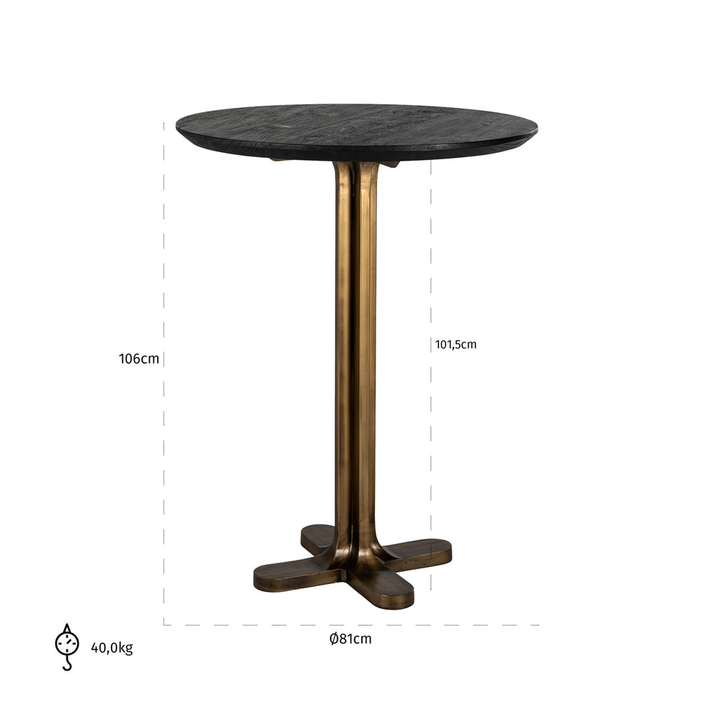 Masă de bar Revelin, negru/auriu, Ø 81 cm – desen tehnic cu dimensiuni