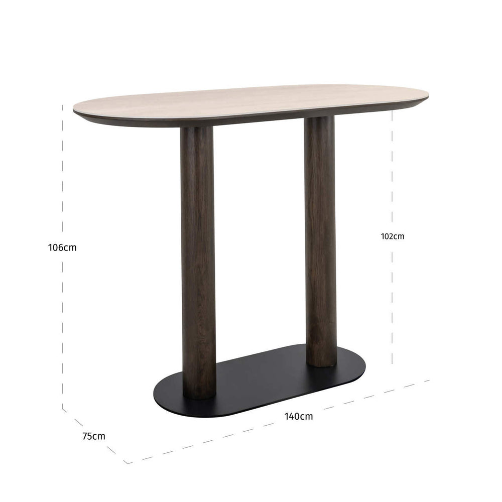 Masă de bar Ritz, maro, 140 cm – desen tehnic cu dimensiuni