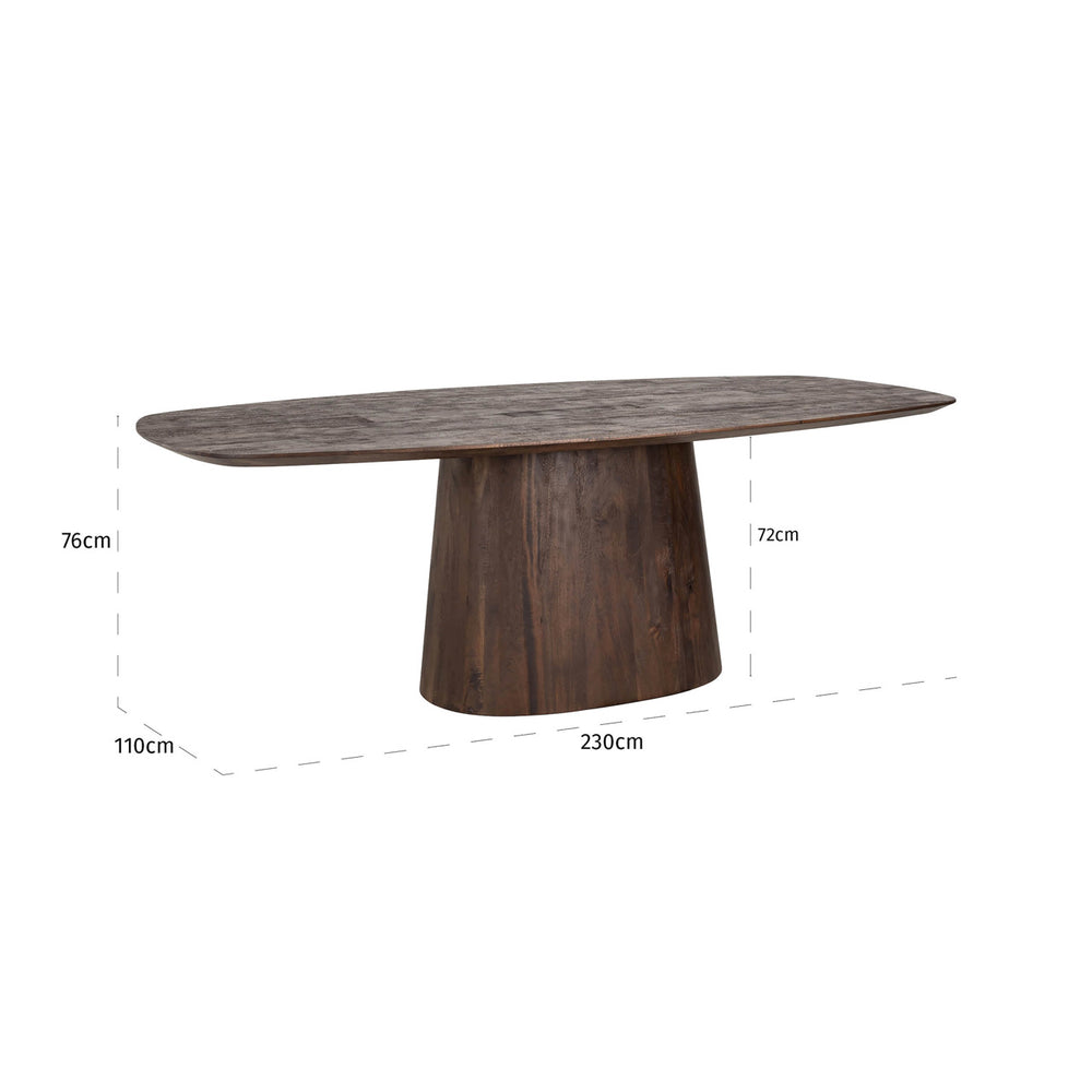 Masă dining Alix, maro închis, 230 cm – desen tehnic cu dimensiuni
