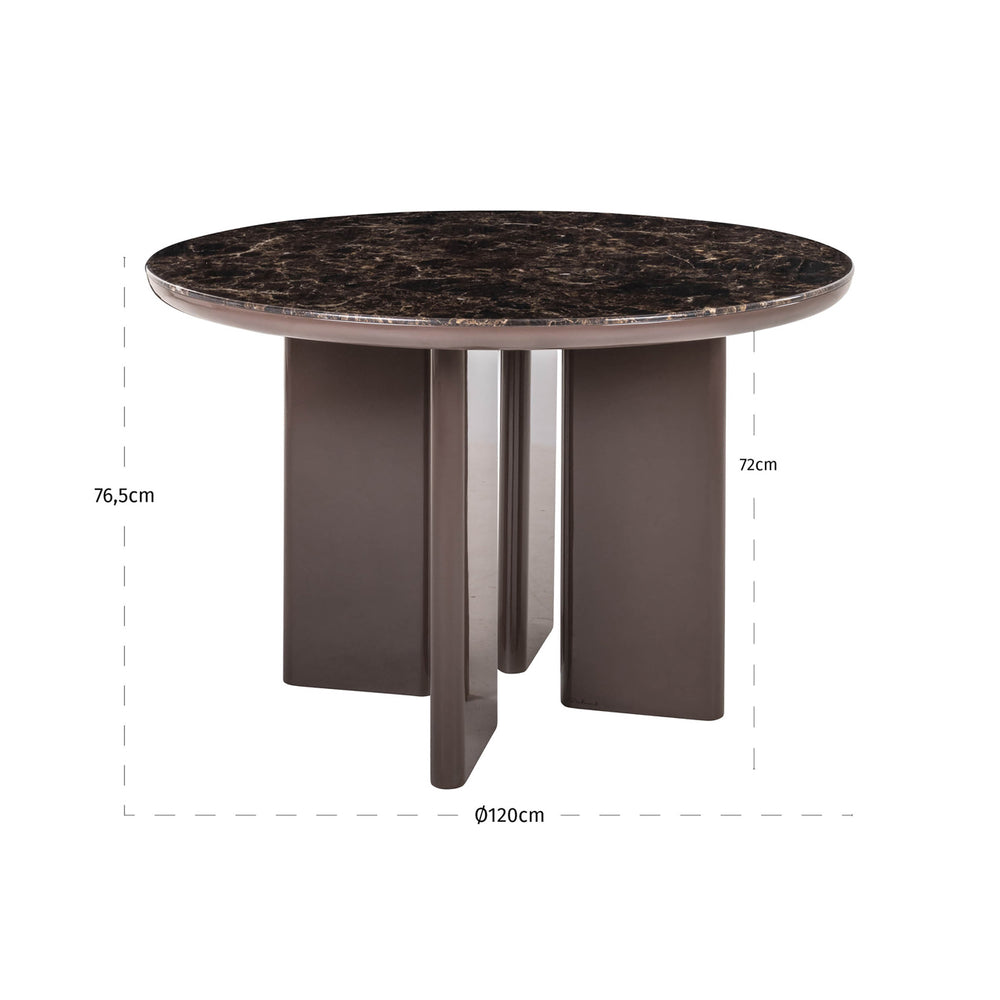 Masă dining Almundi, chocolat brown, Ø 120 cm – desen tehnic cu dimensiuni