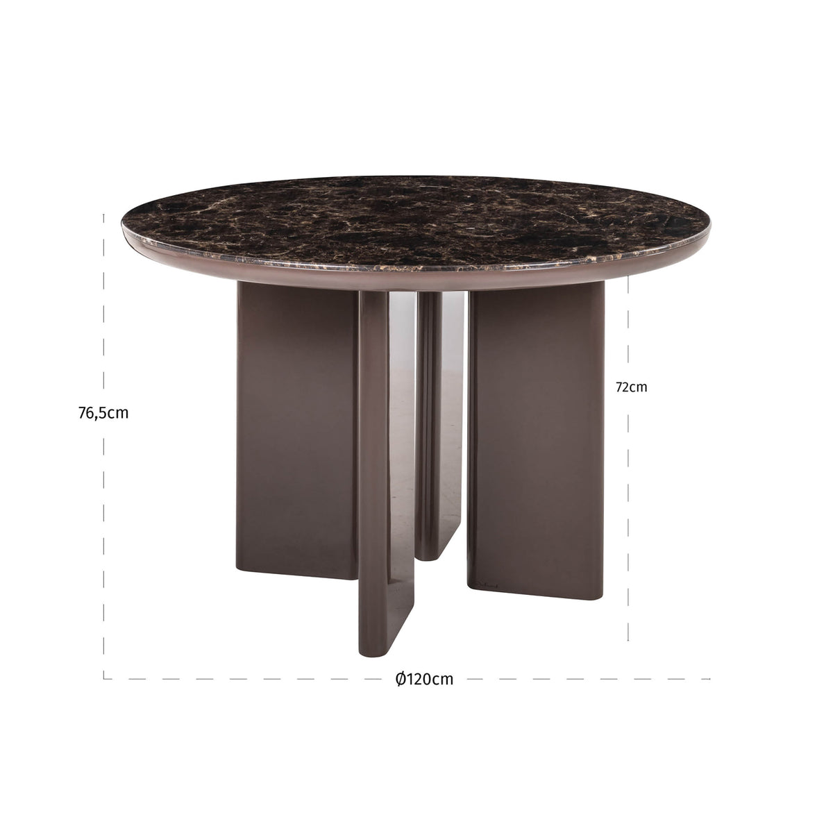Masă dining Almundi, chocolat brown, Ø 120 cm – desen tehnic cu dimensiuni