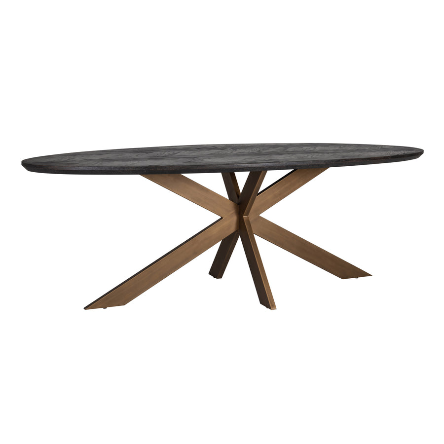 Masă dining Blackbone Brass, negru rustic, oval, 260 cm