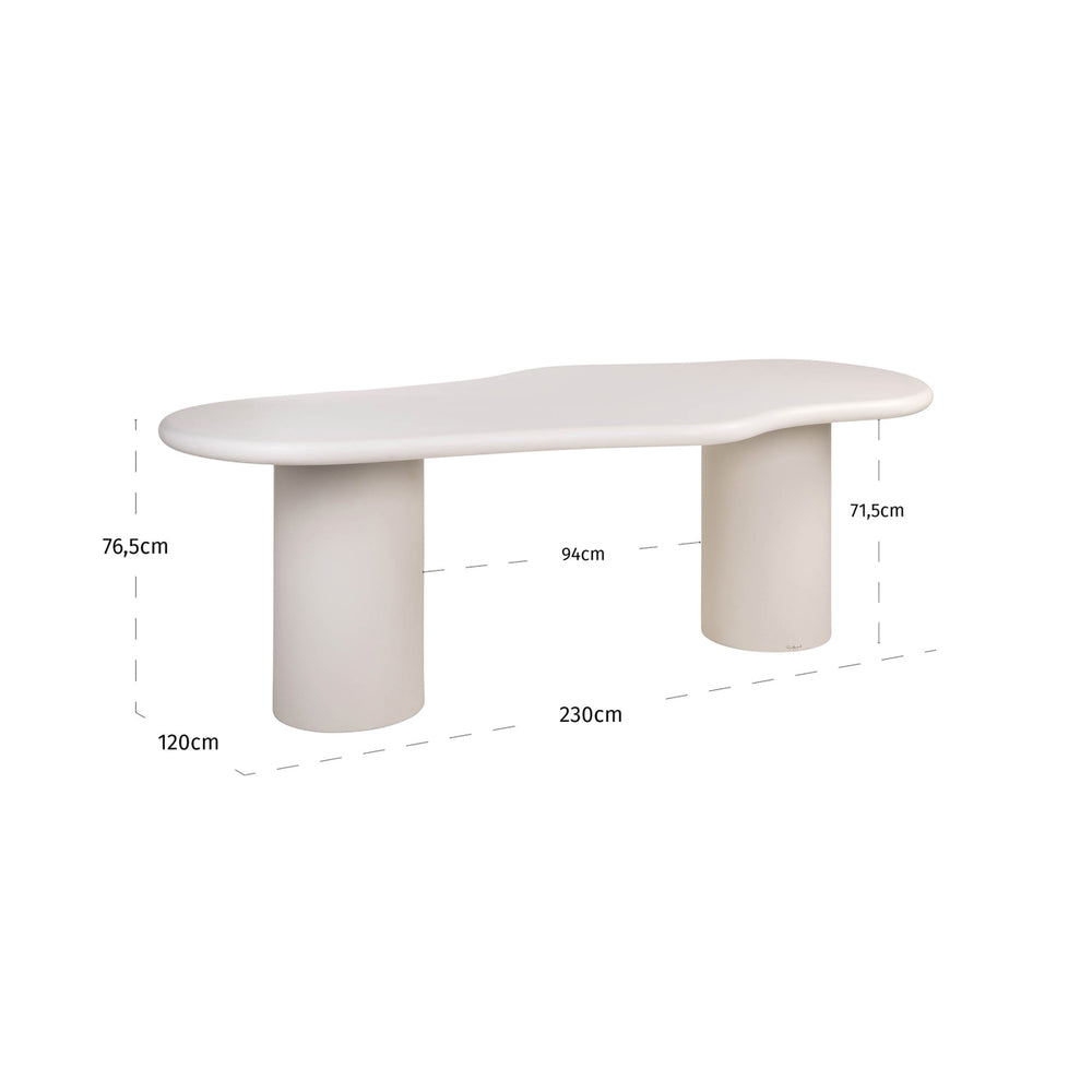 Masă dining Bloomstone, alb, 230 cm – desen tehnic cu dimensiuni