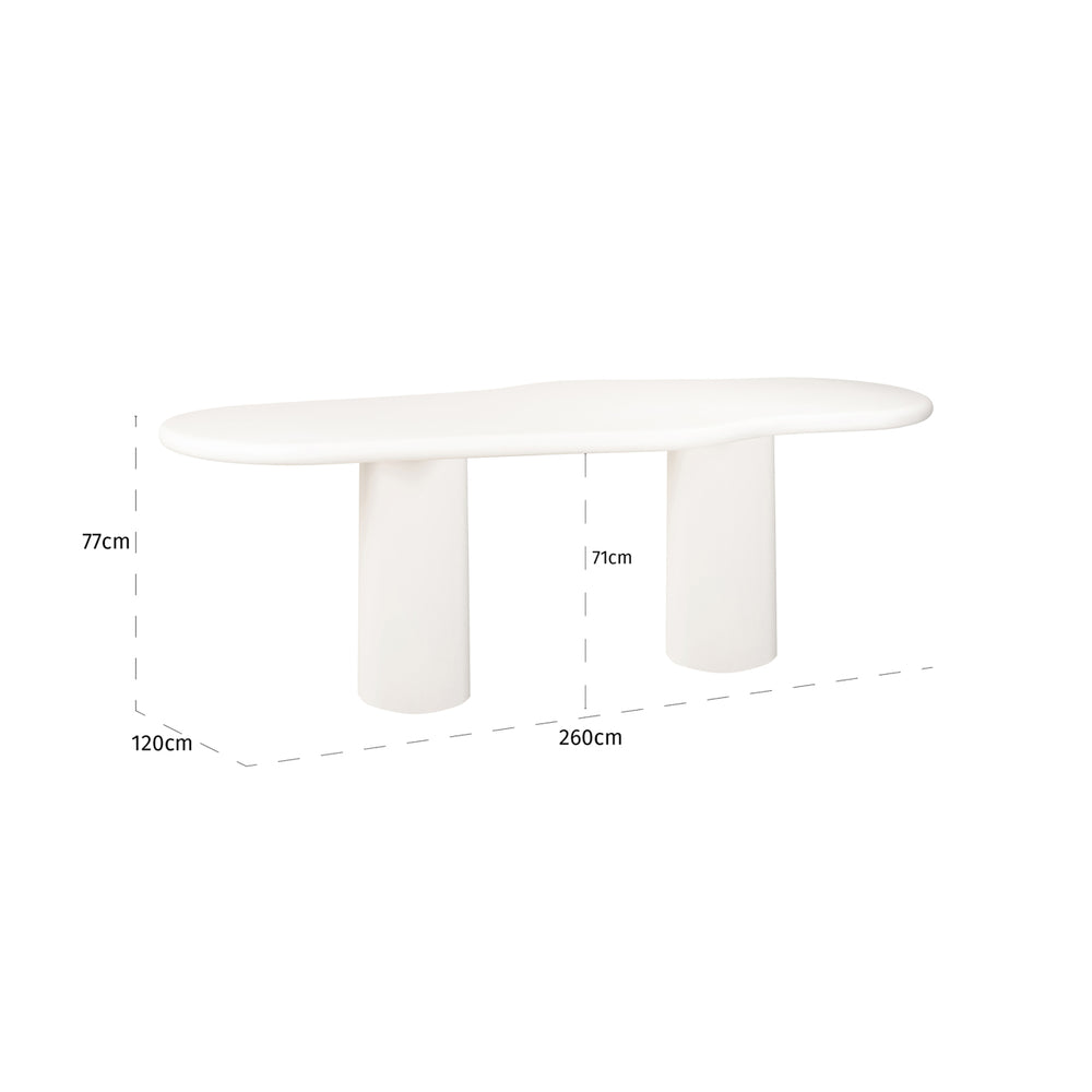 Masă dining Bloomstone, alb, 260 cm – desen tehnic cu dimensiuni