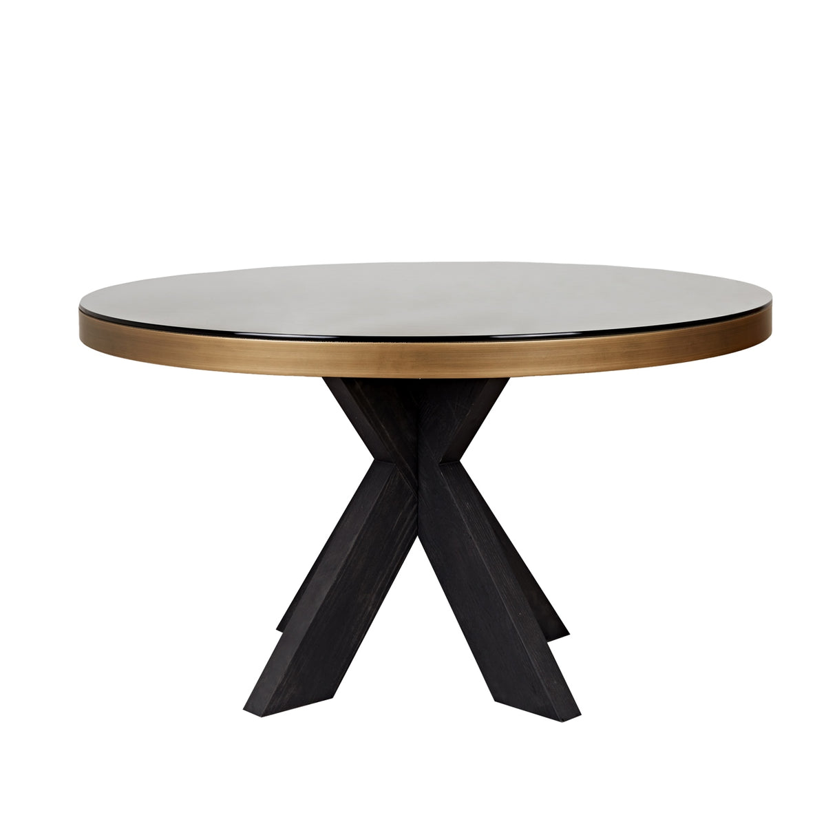 Masă dining Bloomville, alamă șagrin, cu blat de sticlă, Ø 140 cm