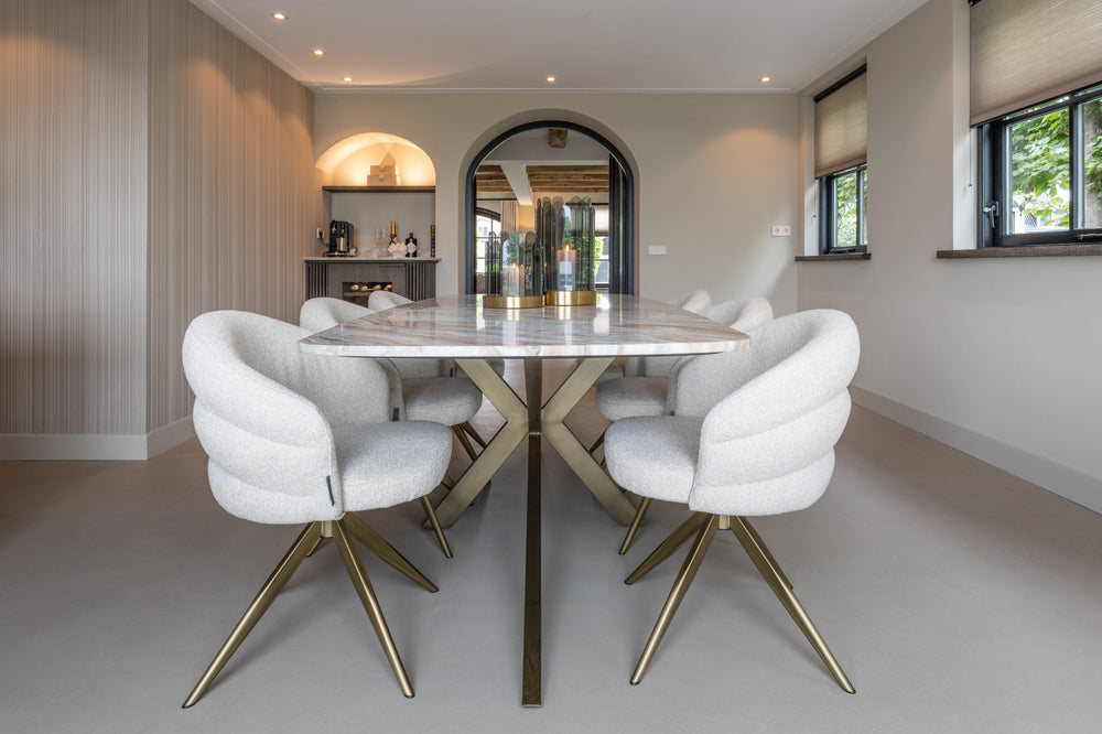 Masă dining Bottega, blush bej, oval danez, 220 cm – ambient