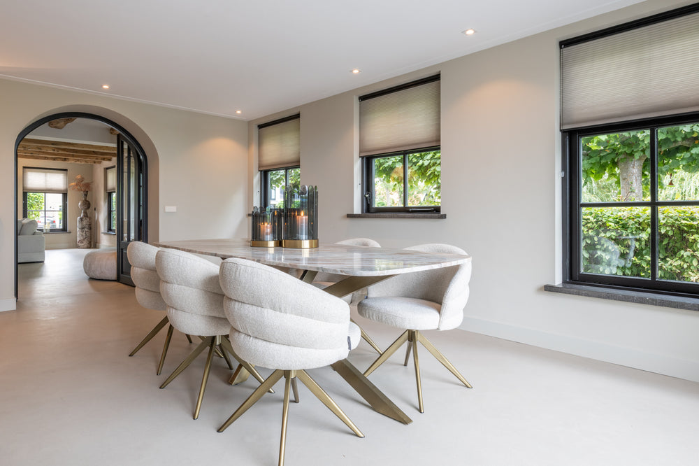 Masă dining Bottega, blush bej, oval danez, 220 cm – ambient