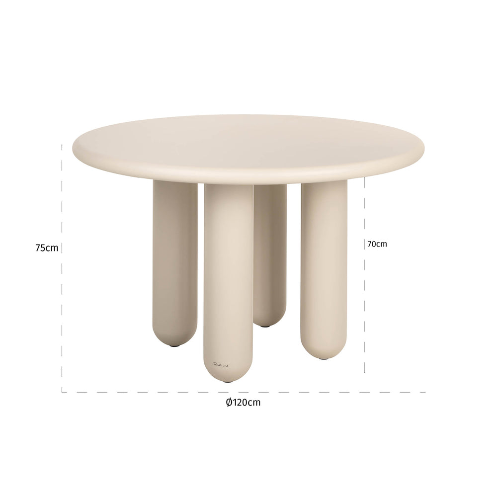 Masă dining Calma, bej, Ø 120 cm – desen tehnic cu dimensiuni