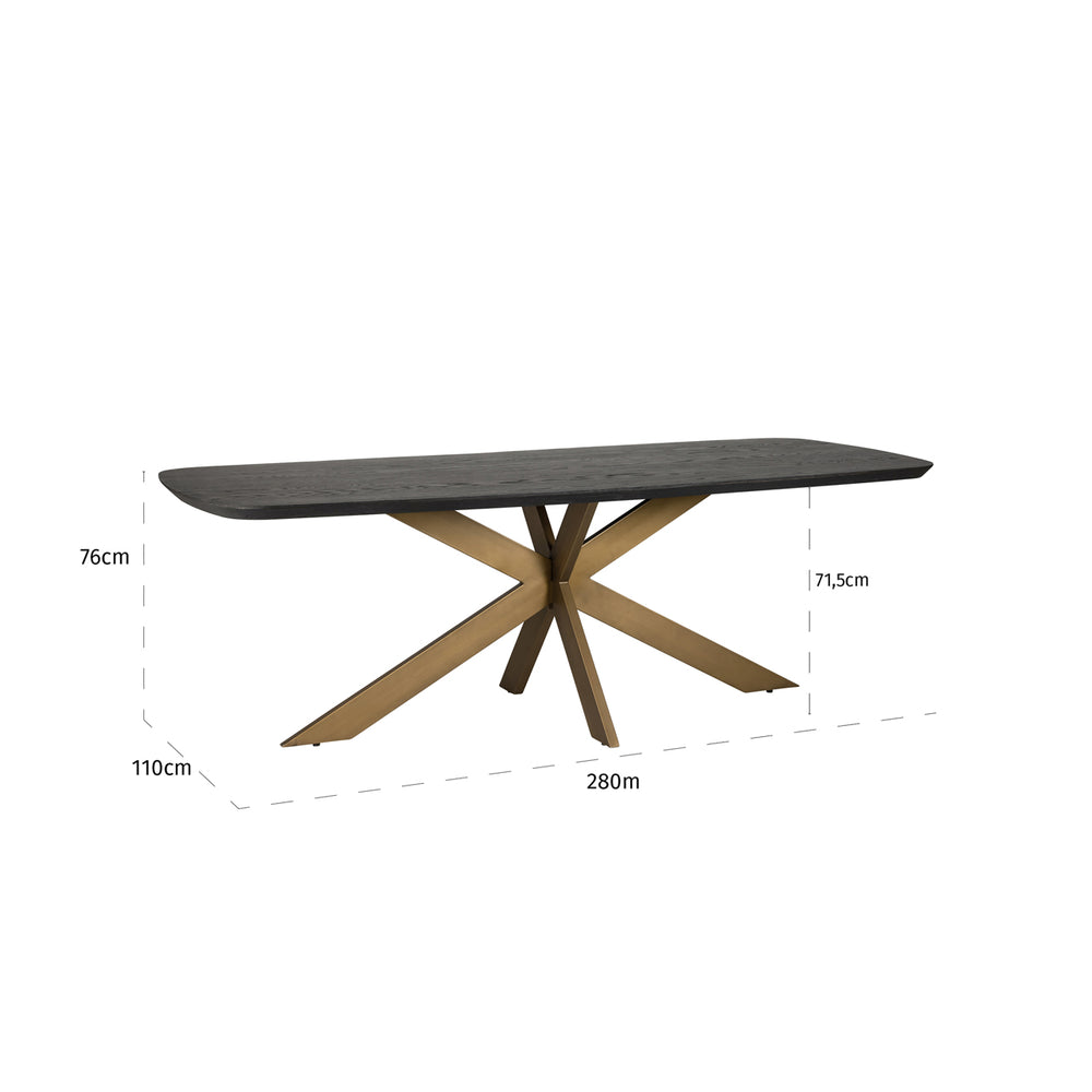 Masă dining Cambon, dark coffee, oval danez, 280 cm – desen tehnic cu dimensiuni