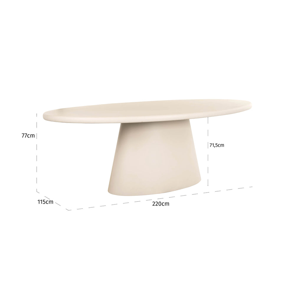 Masă dining Clayton, bej, 220 cm – desen tehnic cu dimensiuni