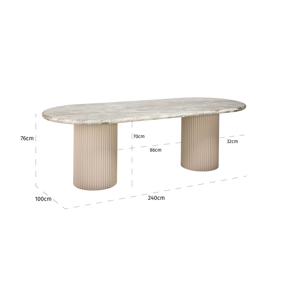 Masă dining Coronel, Blush bej, 240 cm – desen tehnic cu dimensiuni