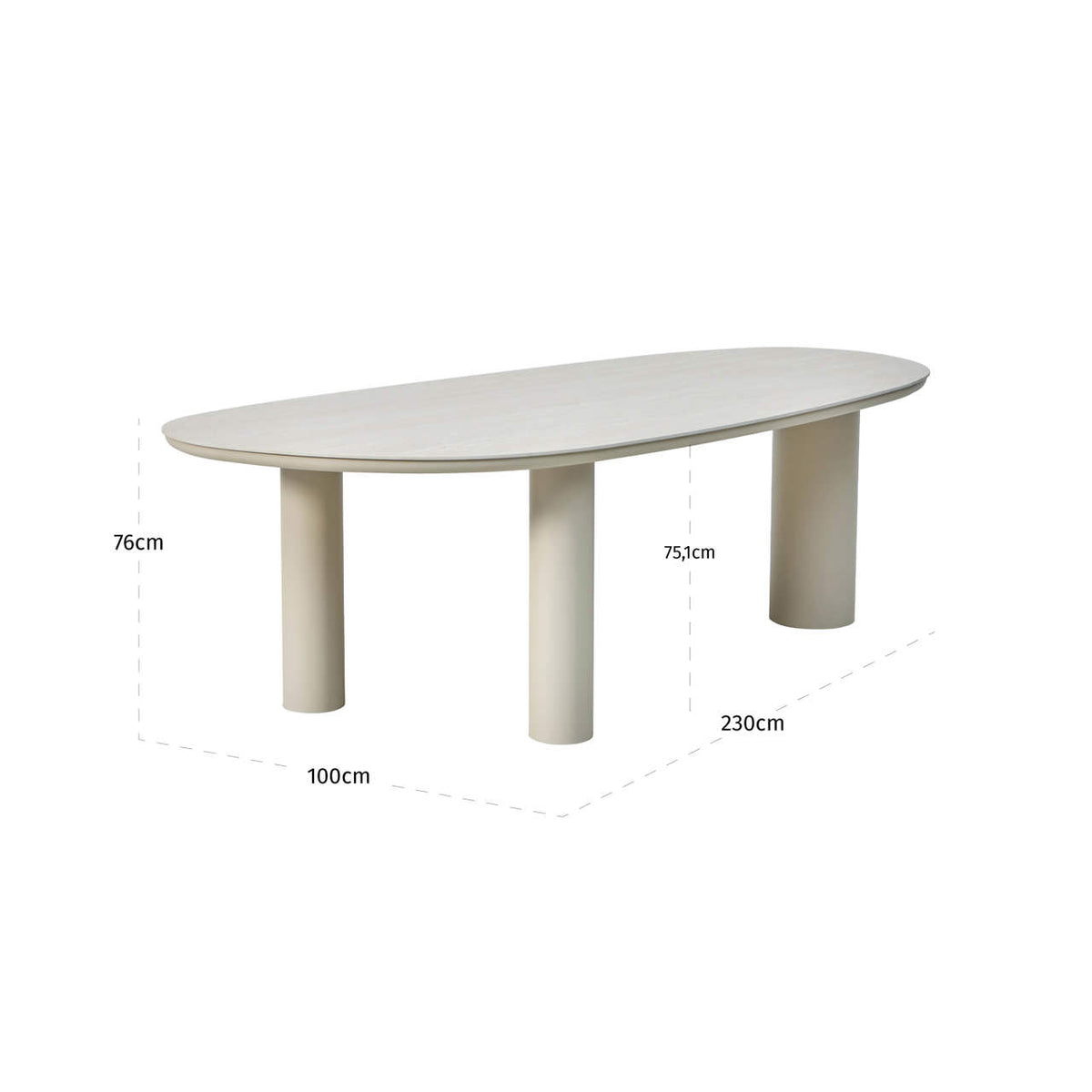 Masă dining de exterior Jabali, bej – desen tehnic cu dimensiuni