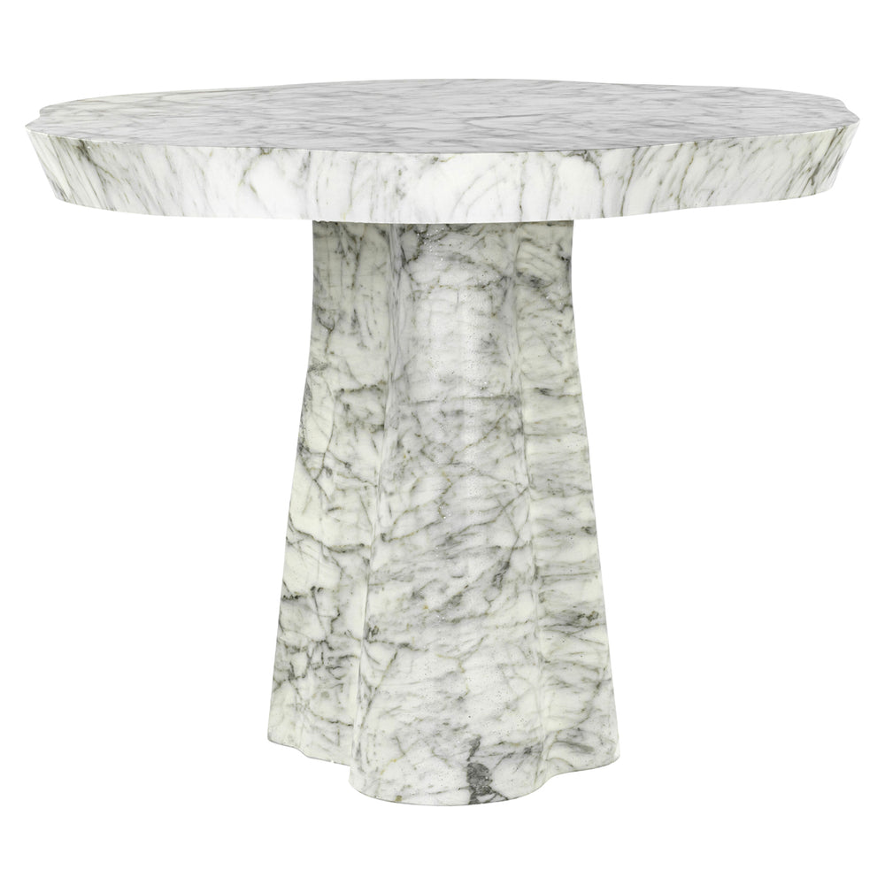 Masă dining de exterior Rockyard, alb cu aspect de marmură, Ø 100 cm