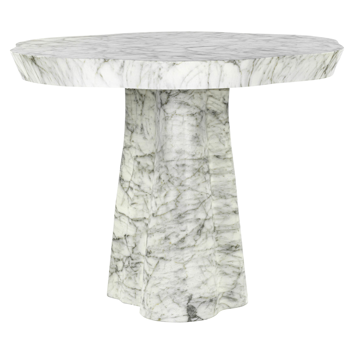 Masă dining de exterior Rockyard, alb cu aspect de marmură, Ø 100 cm
