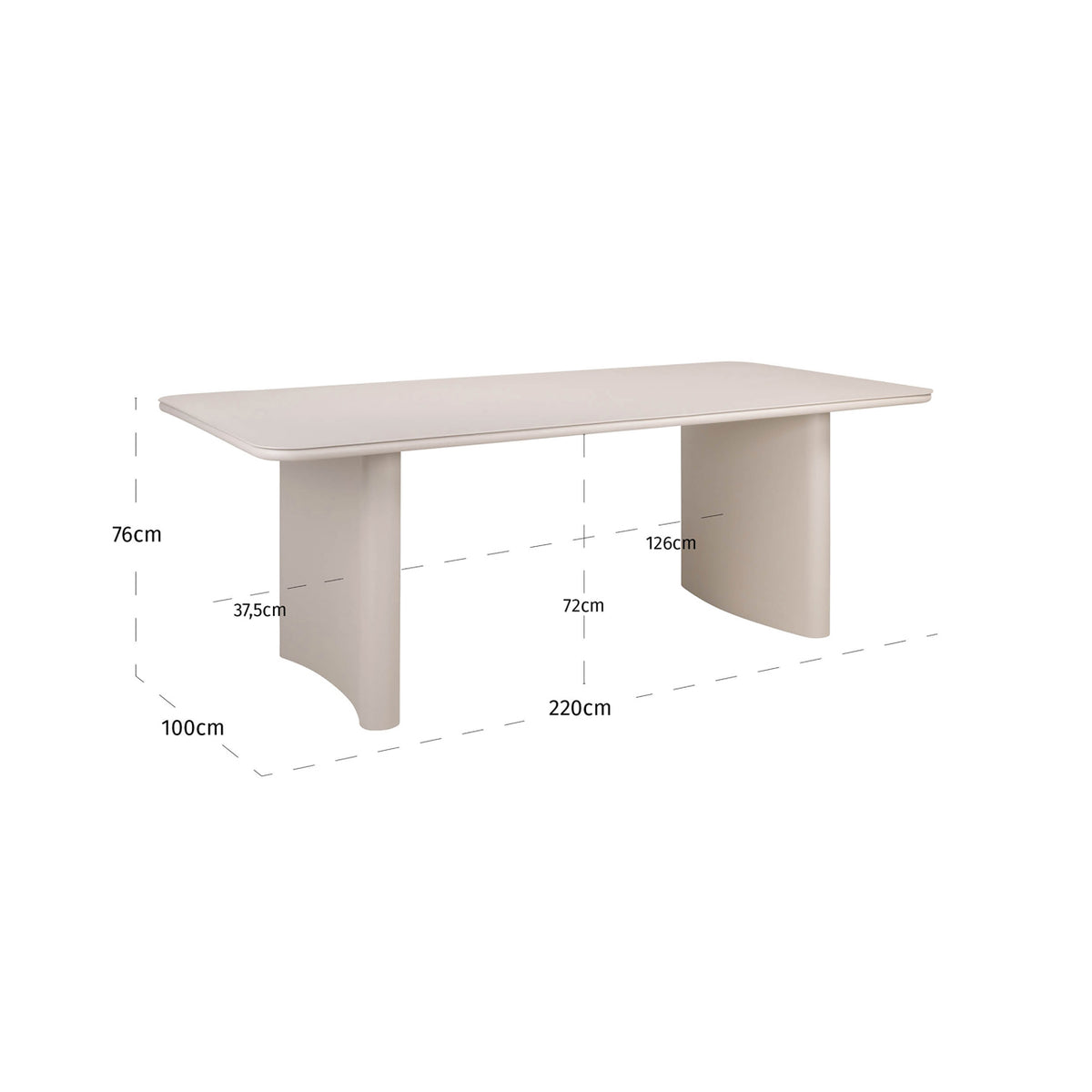 Masă dining de exterior Senza, bej deschis, 220 cm – desen tehnic cu dimensiuni