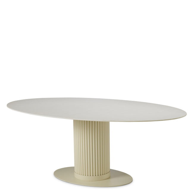 Masă dining de exterior Volterra, ovală, finisaj nisip, ceramică crem