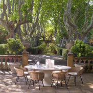 Masă dining de exterior Volterra, ovală, finisaj nisip, ceramică crem