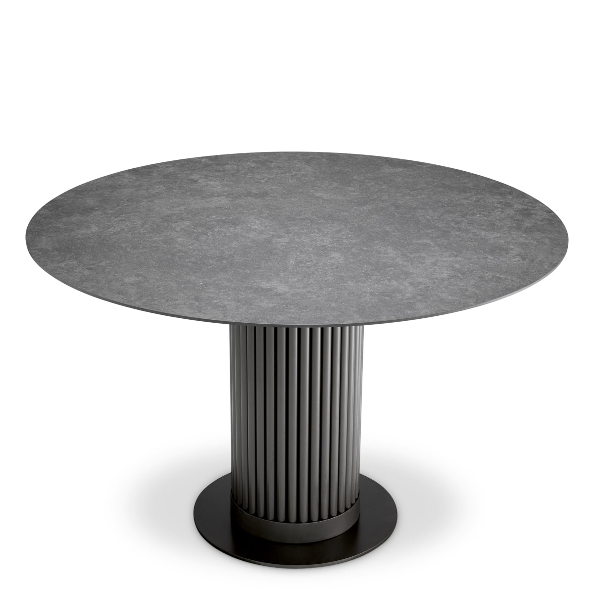 Masă dining de exterior Volterra, rotundă, finisaj bronz, ceramică gri